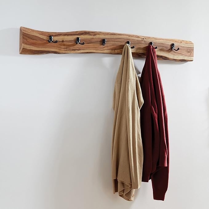 Alaterre Furniture Alpine Natural Live Edge Wood Coat Rack – 48 Inch Solid Wood Wall-Mounted Coat Hook with 6 Double Hooks – Modern Farmhouse Storage Organization for Entryway, Hallway, or Mudroom