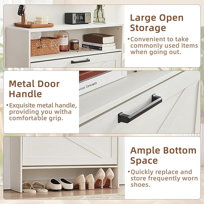 RWYHG Shoe Cabinet Storage for Entryway with 2 Flip Drawers Open Storage Layer Rack Narrow Organizer Slim Hidden Wood Shoe Cabinet Furniture White