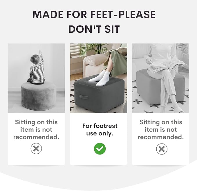 MeMoreCool Square Stuffed Pouf Ottoman Foot Rest, Corduroy Floor Pouf Foot Stool with Foam Chunk Filling, Soft Stuffed Ottoman Footrest for Living Room, Dark Grey
