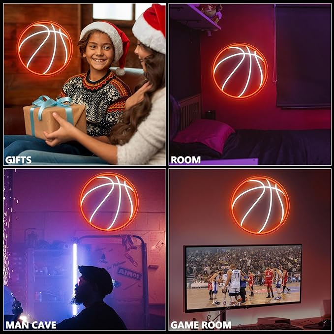 Basketball Neon Sign, 12.6×12.6 Inch Basketball Led Neon Light, Dimmable LED Neon Signs for Wall Decor, Powered by USB Wall Decor Aesthetic, Sports Neon Signs for Room Bedroom Shop Decor