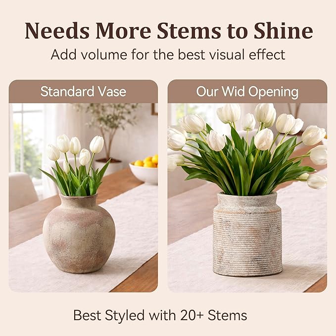 Ceramic Flower Vase 6.5 inch Farmhouse Rustic Vase for Home Decor Handcrafted Pottery Vase Small Terracotta Vases for Dining Table Decor Fireplace Living Room Bathroom Wedding Centerpiece(M-Terra)