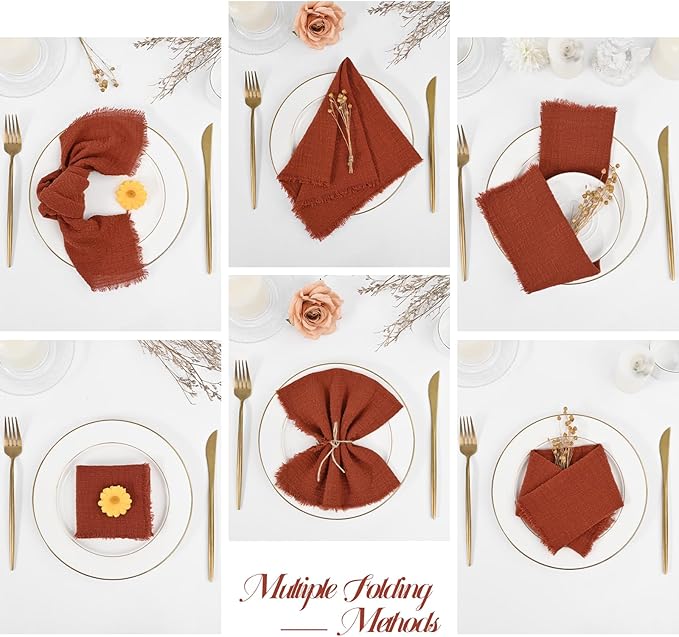 36 Pack Terracotta Napkins 16 x 16 Inch,Terracotta Linen Napkins Handmade Cotton with Fringe,Washable and Reusable Napkin,Soft Rustic Boho Fringe Napkin Cloth for Christmas,Dinners,Parties, Wedding