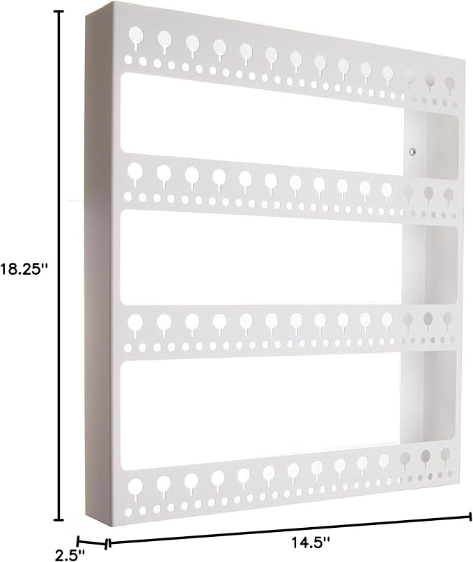 Angelynn's Wall Mounted Big Earring Holder Organizer Display Long Post Stud Large Dangle Hoop Pierced Earrings, Hanging Closet Jewelry Storage Rack with Shelf, Rose White 14 1/2"x18"
