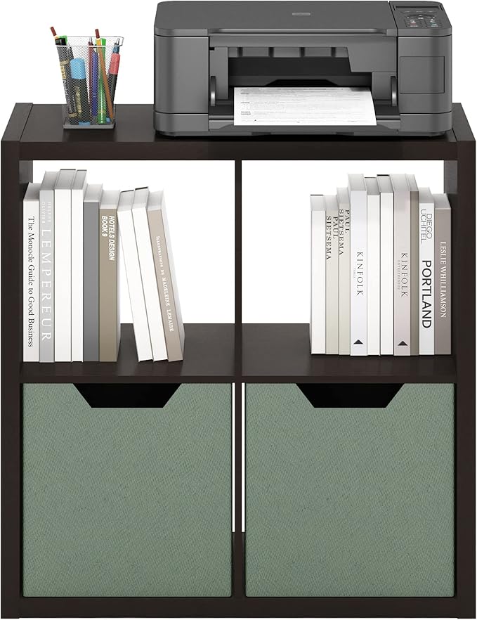 Furinno CUBICLE Book Shelf, 4-Cube Bookshelf, Extra Thick Frame Reversible Bookcase with Open Back, 14.6" x 30" x 30", for Living Room, Bedroom, Home Office, Black Dark Oak
