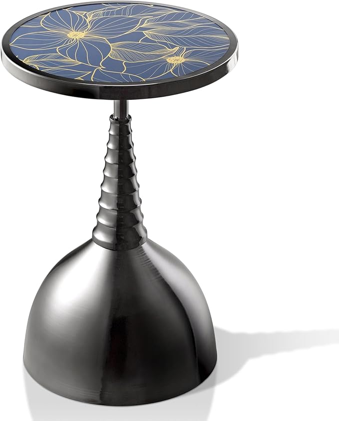 Homes: Inside + Out Halric Modern 24" Tall Round End Table with Decorated Tabletop and Iron Metal Base, Accent Furniture, Elegant Pedestal Stand for Living Room, Home Office, Black with Floral Print