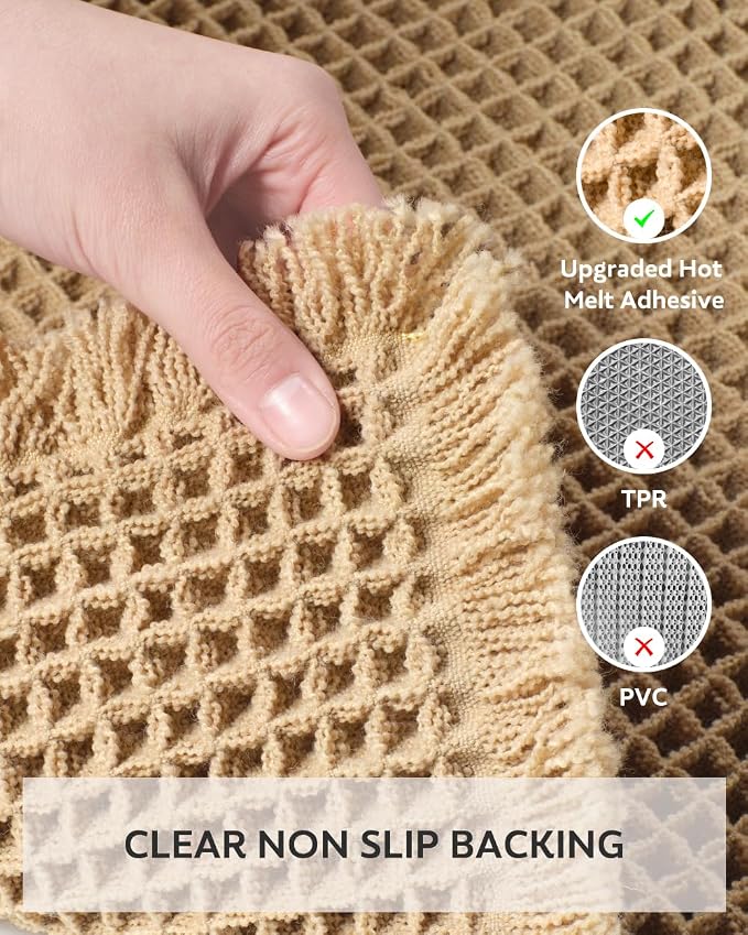 tchdio Waffle Bath Mat Rug, Super Absorbent Non Slip Bath Mats Ultra Soft Bathmat Machine Washable Bathroom Rugs with Tassels, Bath Rugs for Bathroom Floor Beside Tub, 17" x 24", Brown