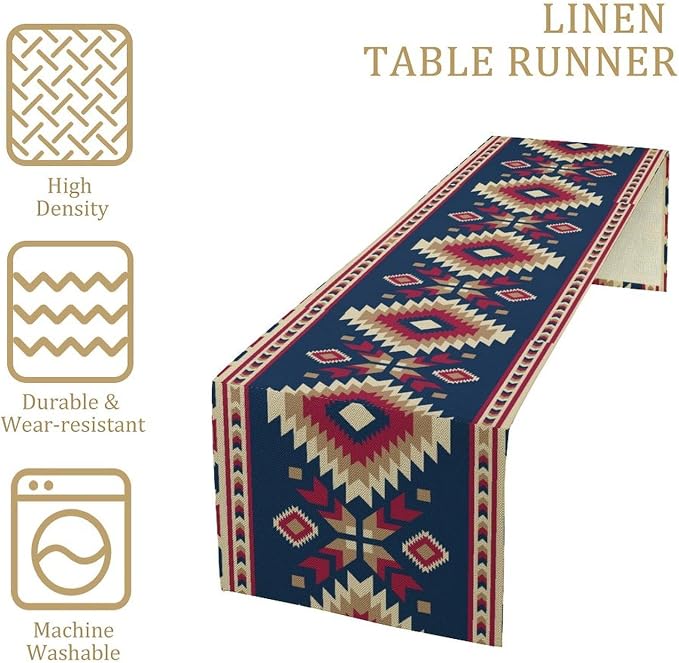 Aztec Southwest Table Runner,Ethnic Style Design Fabric Pattern Geometric Table Runners Decor for Garden Farmhouse Wedding Party Holiday Dinner Home 13x120 Inch