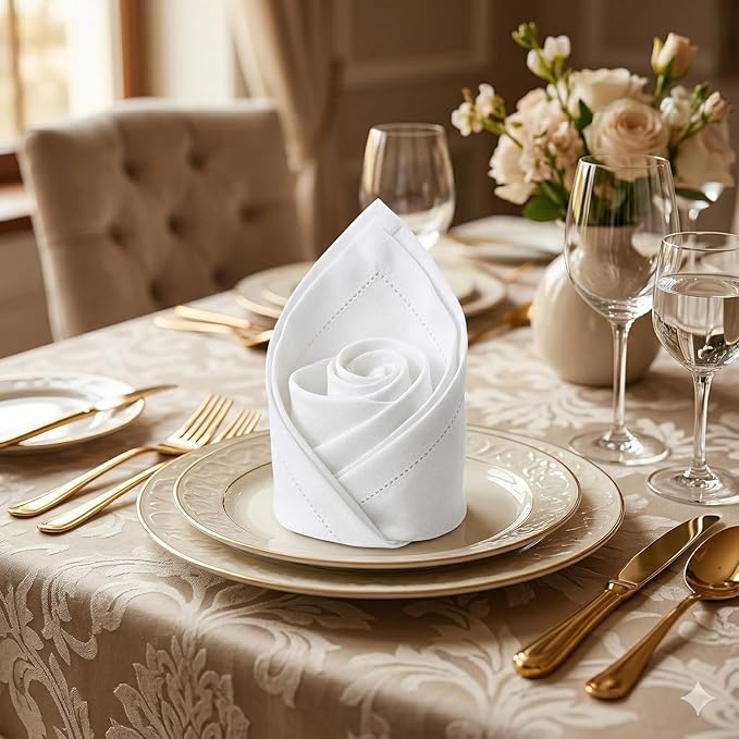 Urban Villa Cloth Napkins 100% Cotton Highly Absorbent Washable Reusable Premium Dinner Napkins Ideal for Gifts for Mothers Day Hotel Farmhouse Parties - White - Hemstitch (20" x 20", Set of 6)