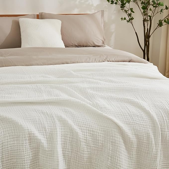 EMME Cotton Muslin Twin Blanket Breathable Gauze Soft Lightweight Adults Gifts for Women (60"x80")