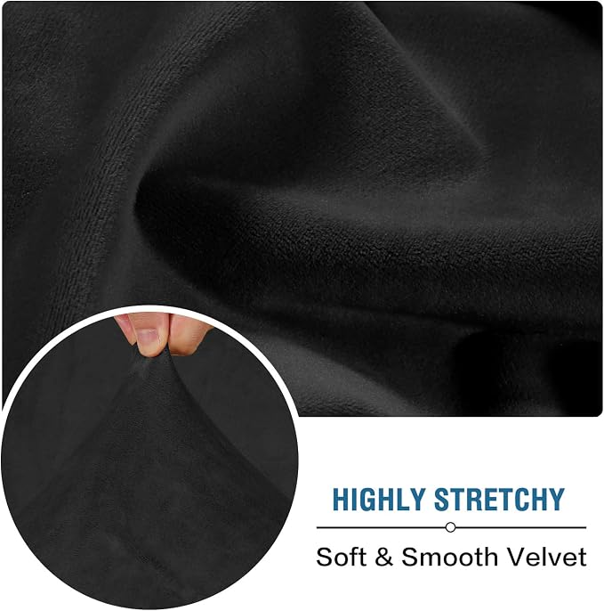 H.VERSAILTEX Velvet Stretch Couch Cushion Cover Plush Cushion Slipcover for Chair Loveseat Sofa Cushion Furniture Protector Seat Cushion Sofa Cover (3 Piece Sofa Cushion Covers, Black)