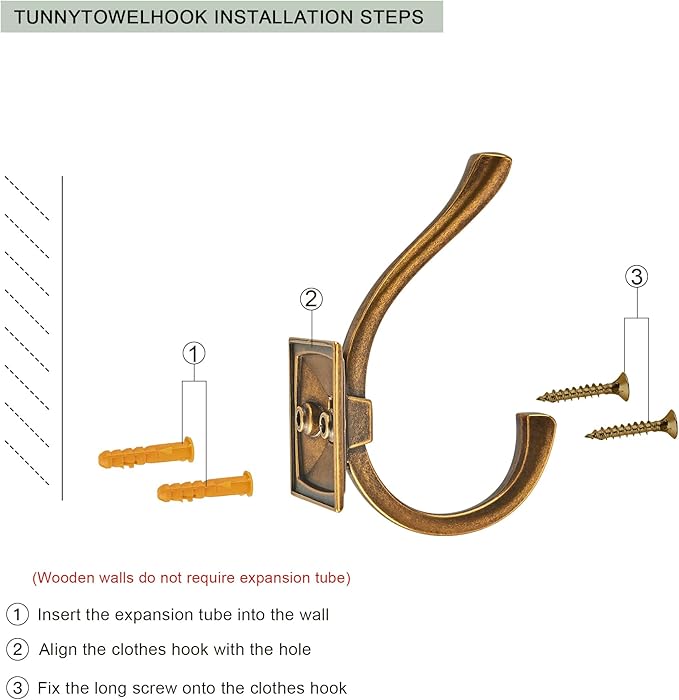 TUNNY 5 Pack Antique Design Wall Hanging Coat Hooks - Antique Brass Coat Hooks Towel Hook for Entry Shoe Cabinet, Wardrobe Bathroom Bedroom Furniture Hardware