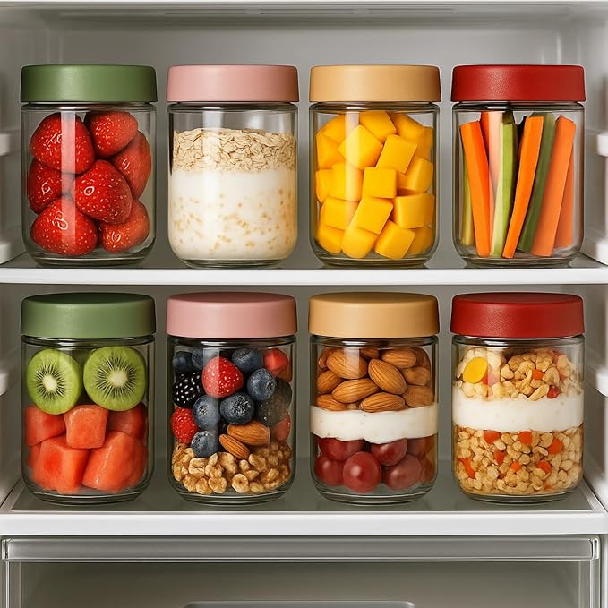 TBWIND 12 Pack Overnight Oats Containers with Lids, 16oz Glass Mason Jars with Airtight Lids, Wide Mouth Food Storage Containers for Yogurt, Chia Pudding, Meal Prep & Breakfast