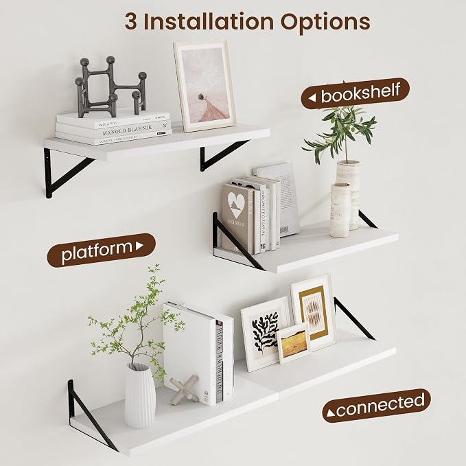 Axeman Floating Shelves for Wall White - 24 Inch Wide x 12 Inch Deep Wall Shelves Set of 2 - White Deep Wood Floating Shelves for Living Room Bedroom Laundry Room