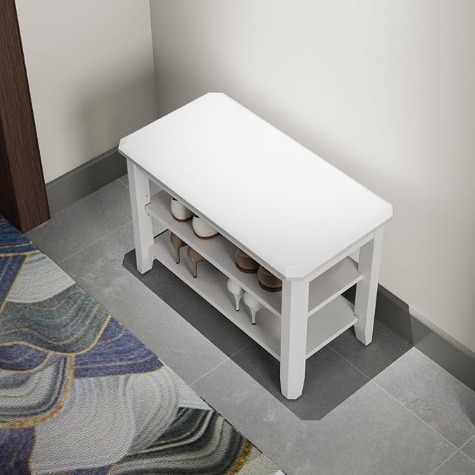 AQIMUELE Wood Shoe Rack Bench for Entryway, 2 Tier Shoe Rack for Front Door Entrance, Shoe Bench with Shoe Storage for Entryway, Bedroom, 23.6"