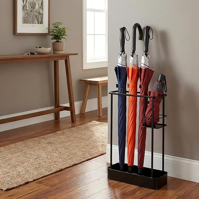 Umbrella Stand, Metal Umbrella Holder for Entryway, 17 × 11.2 × 6 Inches Umbrella Rack Organizer, Umbrella Holder Rack for Umbrella Storage, Office, Black, Rectangle