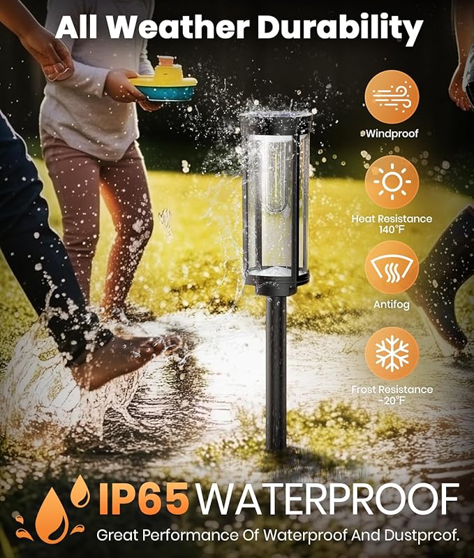 ALFIOT Solar Pathway Lights Outdoor Solar Lights Outdoor, IP65 Waterproof Auto On/Off Solar Garden Lights Solar Powered Landscape Lighting for Yard Walkway Driveway Pathway (Warm White, 2pack)