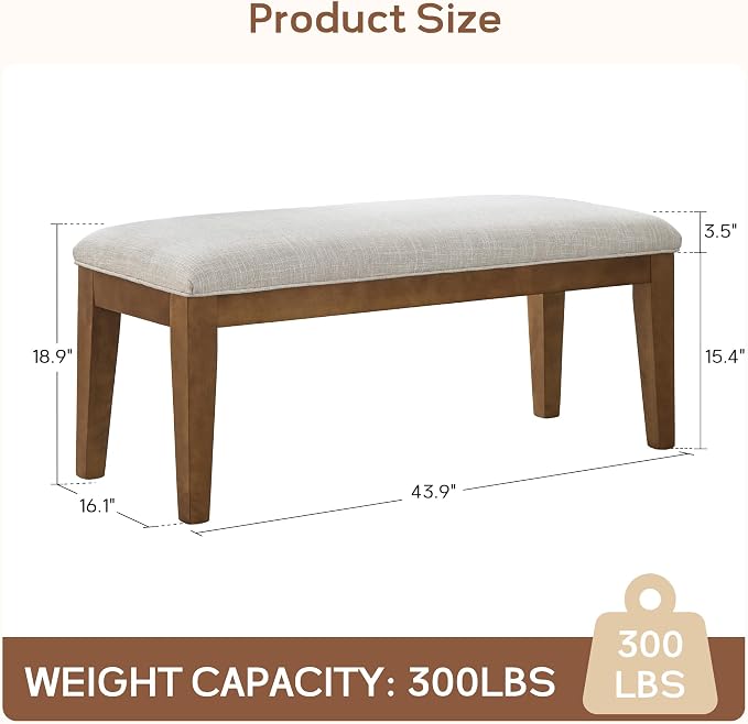 HUIMO Kitchen & Dining Room Benches, Fabric End of Bed Bench with Solid Wood, Upholstered Entryway Bench for Living Room, Bedroom (Beige)