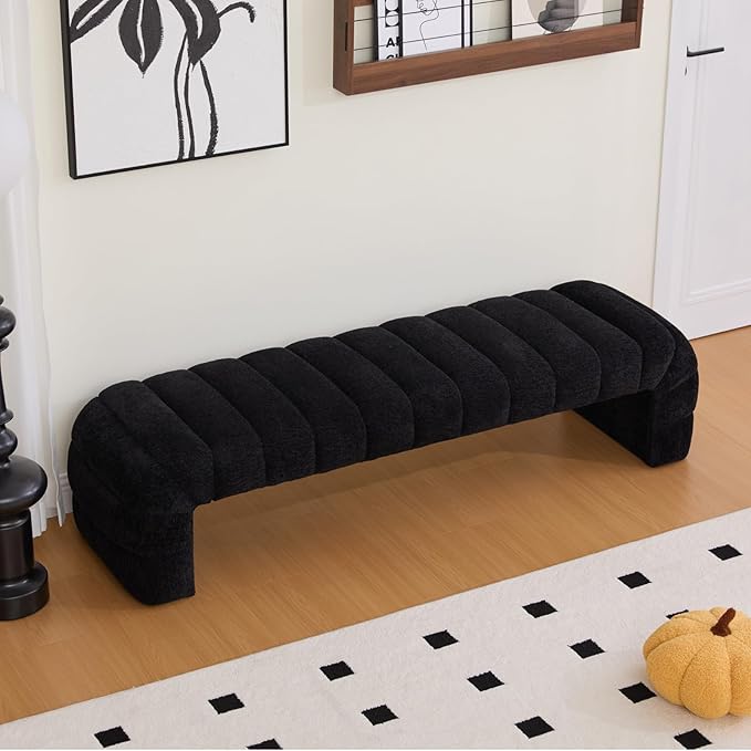 Chifee & Vingol 69.7" W Modern Living Room Bench Upholstered Bedroom Benches End of Bed Bench for Entryway, Dining Room and Living Room,Black