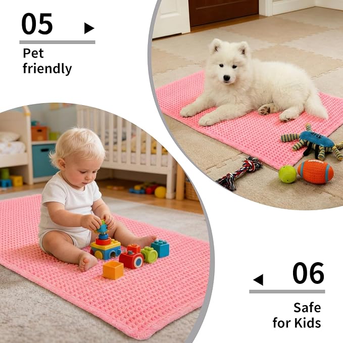 Disolla Waffle Bath Mat, Non Slip Absorbent Bathroom Rug, Machine Washable Quick Dry Ultra Soft Bathroom Floor Mat, Pink Bath Rug for Tub Shower, 24''x48''
