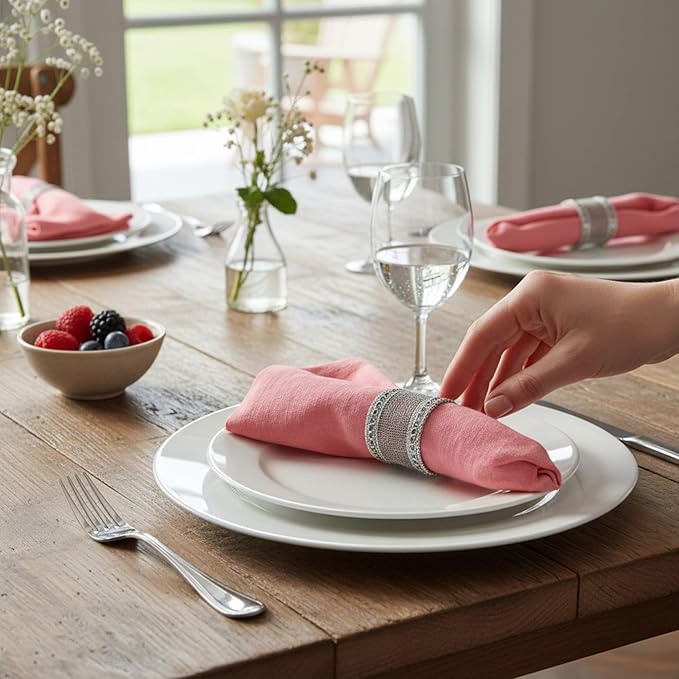 Linen Napkins –100% French Flax – Stonewashed Pure Linen Cloth Napkins - Size 18 Inch x 18 Inch – Set of 4 (Sunset Pink)