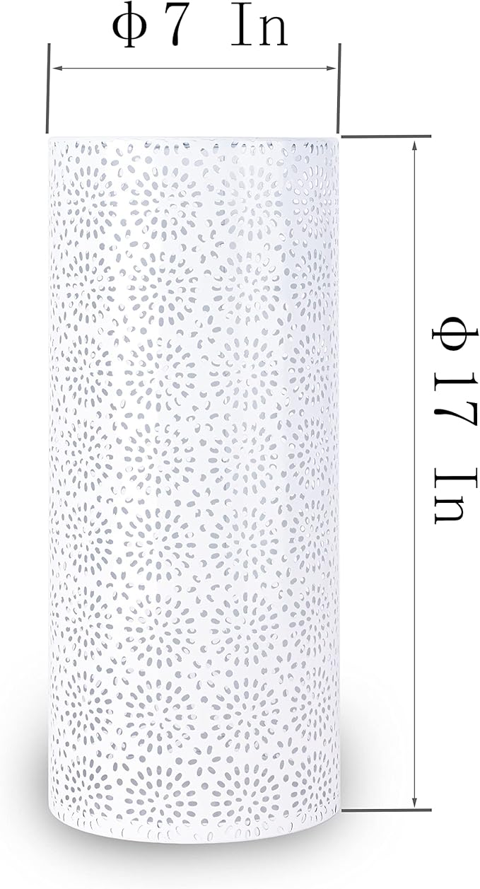 BEWBBAT Umbrella Stand Rack for Entryway, Free Standing Metal Umbrella Holder, Round Umbrella Organizer Bin with 3 Hooks for Long Short Umbrella, Walk Stick, Home Office Indoor, 17 x 7 Inch, White