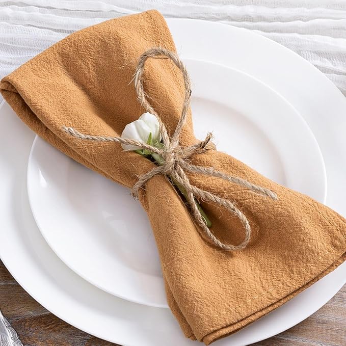 MLMC 8 Pack Caramel Cloth Napkins Rustic Washable Cotton Linen Napkins Set of 8 17"x17" Reusable Dinner Napkins Cloth for Wedding Party Bridal Shower Everyday Use Gathings Decor