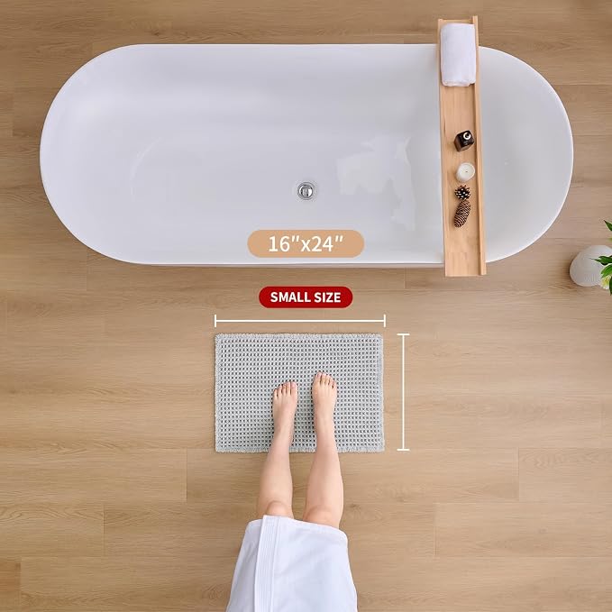 ILANGO Upgraded Waffle Bath Mat,Super Absorbent Boho Non Slip Bathroom Rugs Quick Dry,Ultra Soft Machine Washable Mats with Tassels for Floor,16x24,Light Grey