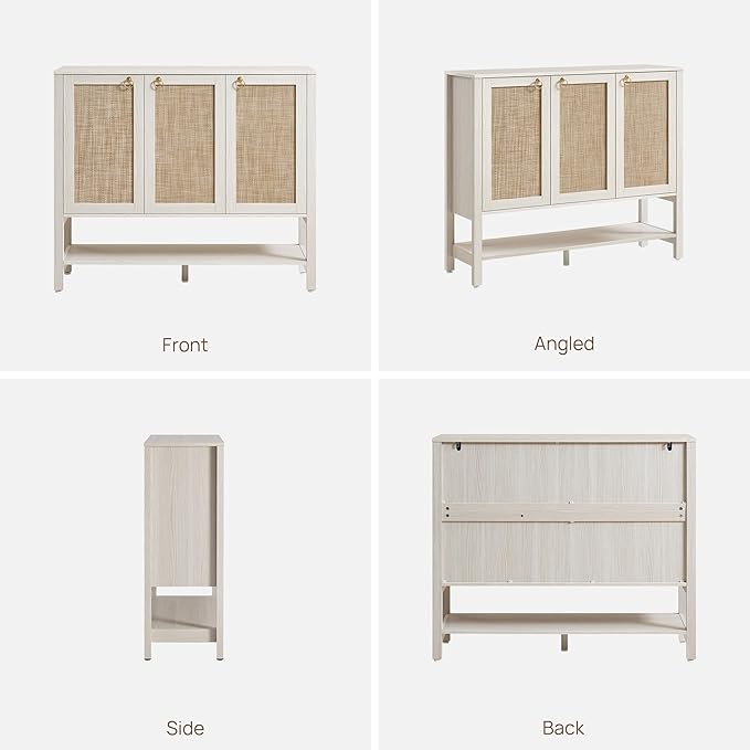 SICOTAS Rattan Shoe Cabinet with Storage - 2 Pieces Large Boho Shoe Organizer with 3 Doors & Adjustable Shelves, Tall Farmhouse Shoe Rack Cabinet for Entryway, Hallway, Living Room (White)