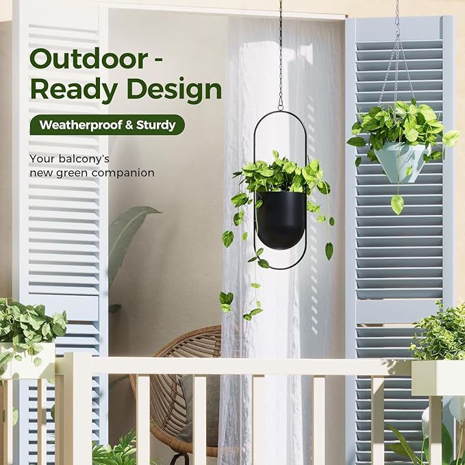 Bamworld Hanging Planters for Indoor Outdoor Plants Metal Hanging Pots for Plants 5.5 Inch Modern Hanging Baskets Window Plant Hanger Ceiling Hanging Flower Pots with Chain for Wall Decor (Black)