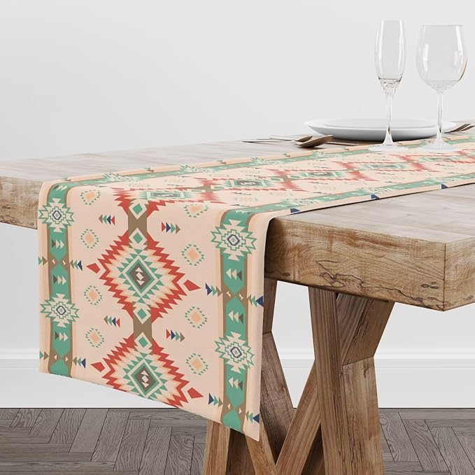 Aztec Southwest Table Runner,Ethnic Style Design Geometric Table Runners Table Setting Decor for Garden Farmhouse Wedding Party Holiday Dinner Home Kitchen Dining Table 13x90 Inch