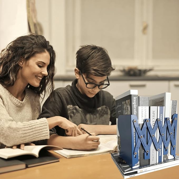 Aobopar Metal Bookends - Heavy Duty Book Holders for Shelves, Suitable for Office, Home and School Use (Dark Blue)