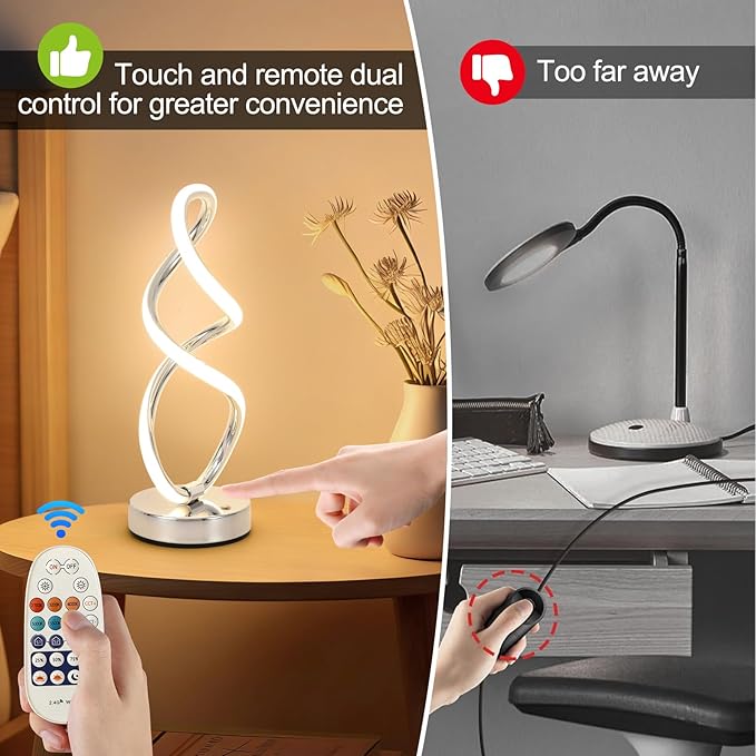 Modern Spiral Table Lamp, Unique Spiral Design Bedside Lamps for Nightstand, Dimmable LED Table Lamp, Contemporary Modern Cool Lamp for Living Room, Bedroom