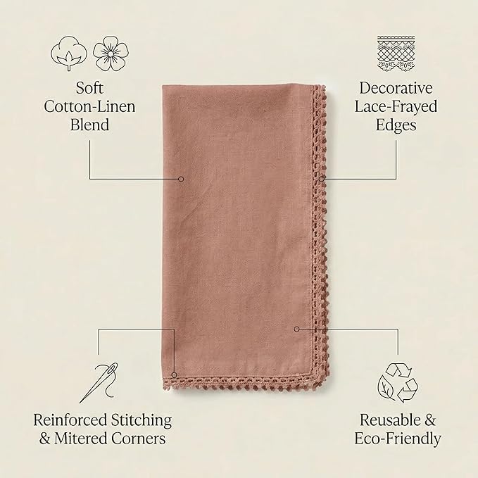 ACCENTHOME Blush 12-Piece 18x18 inch Cotton Dinner Napkins - Soft, Premium Hotel Quality, Reusable, Perfect for Family Dinners, Weddings & Everyday Use