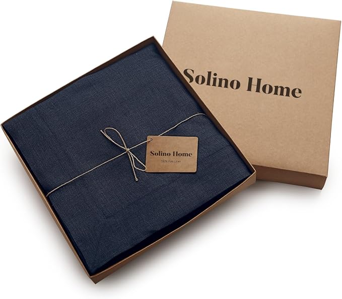 Solino Home Navy Blue Linen Tablecloth 60 x 120 Inch - 100% Pure Linen Table Cloth for Rectangle Tables - Fete, Machine Washable Tablecloth for Summer, 4th of July