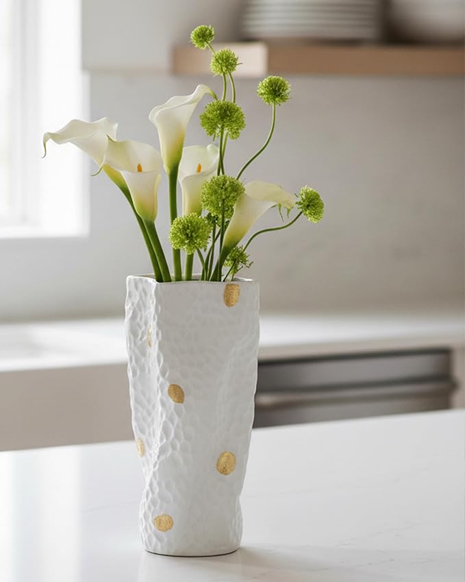Ceramic Vases for Home Decor, 9.9 Inch Organic Nature Twisted Shape, OOSTONEE Gold Modern Wabi Sabi Unique Flower Vase for Home, Living Room, Bedroom, Dining Table, Centerpiece Decor