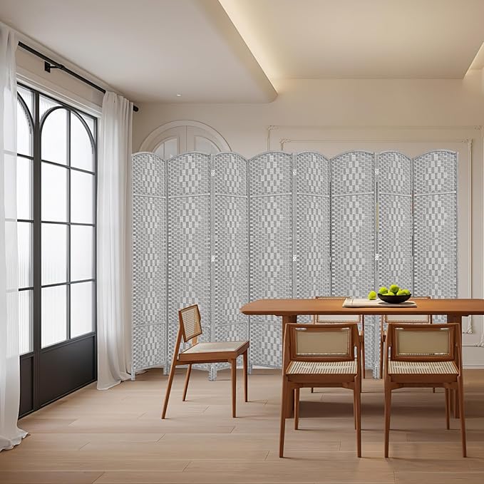 HALLYBEE Room Divider, Room Dividers and Folding Privacy Screens, 16in Privacy Screen, 8 Panel Temporary Wall Partitions, 6ft Space Separation Panel Screen, Stone Grey