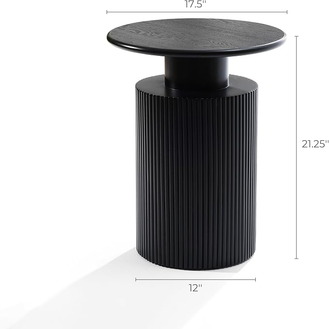 LuxenHome 21" Black Round Side Table, Fluted Black Side Table for Small Spaces, Modern Accent Round End Table for Living Room, Bedroom, Office