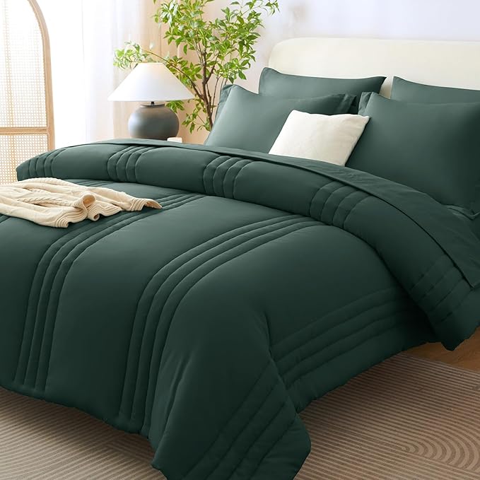 CozyLux Full Comforter Set - 7 Pieces Bed in a Bag Forest Green Comforter Set with Sheets Luxury Bed Set All Seasons, Soft Bedding Set with Down Alternative Comforter, Sheets, Pillowcases & Shams