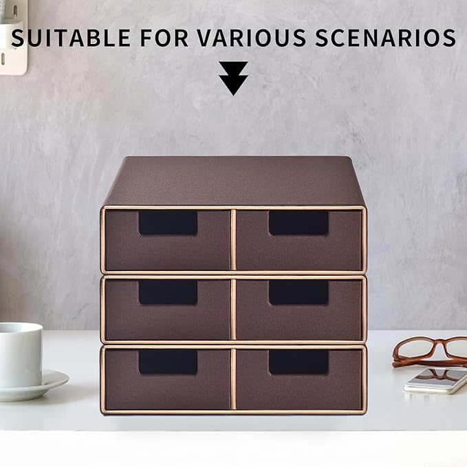 Stackable Desk Drawer Organizer,Dressing table organizer for Jewelry/Cosmetics,Coffee Maker Display holder and Storage Box for Home office,Brown