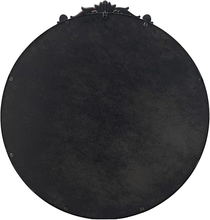 ZIYOO Vintage Baroque Round Wall Mirror 24"x24", Black Ornate Carved Frame Decor Mirror for Entryway Living Room Bedroom Hallway (Black Metal,24"x24")