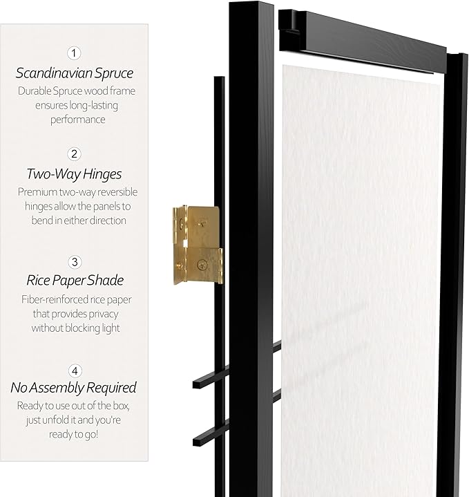 3 ft. Short Double Cross Shoji Screen - Black - 5 Panels