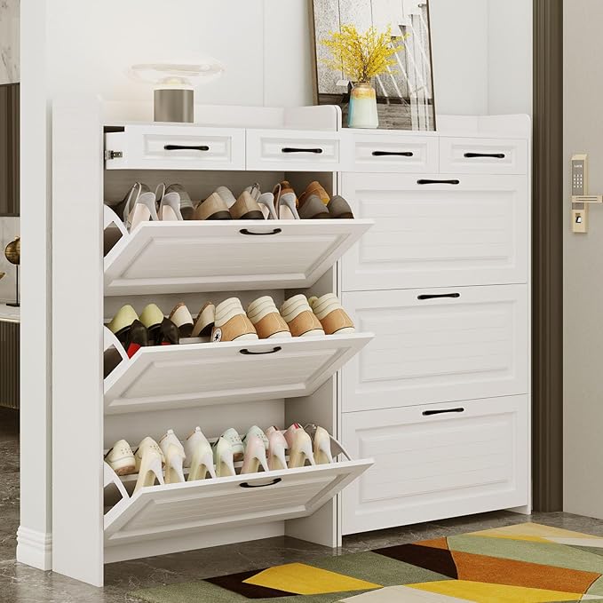 Shoe Cabinet with 3 Large Flip Drawers & 2 Storage Drawers, Narrow Shoe Organizer Cabinet Fits for Kinds of Shoes, Slim Shoe Storage Cabinet for Entryway, Hallway