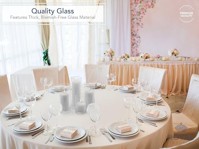 Glass Cylinder Vases for Centerpieces Set of 24, Mixed Height Clear Hurricane Vases 6” 8” 9” 11” for Floating Candles, Flower Vase Wedding Decor, Table Centerpieces, Candle Holders - Royal Imports