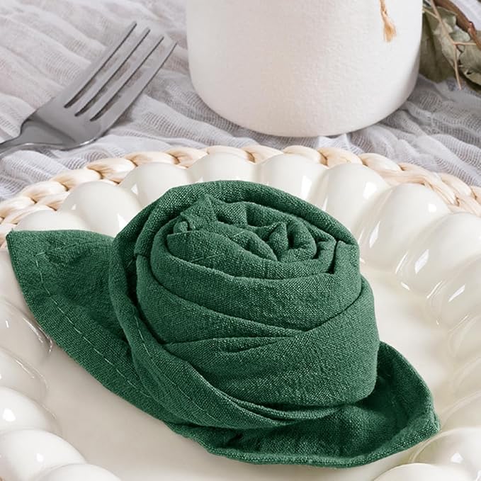 MLMC 8 Pack Emerald Green Cloth Napkins Rustic Washable Cotton Linen Napkins Set of 8 17"x17" Reusable Dinner Napkins Cloth for Wedding Baby Shower Party Decor Use