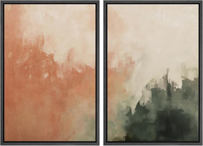 SIGNWIN Framed Canvas Print Wall Art Set Color Fade Abstract Landscape Earthy Terracotta and Forest Green Illustrations Modern Minimal Decorative for Living Room, Bedroom, Office - 16"x24"x2 Black