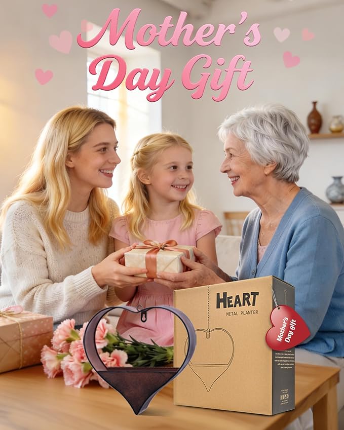 Metal Plant Hangers Indoor and Outdoor:Birthday Gifts for Mom Women Her Wife Garden Lovers - Heart Shape Hanging Planters for Window Wall Living Room Office Decor(Rustic)