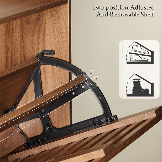 Shoe Cabinet 31.5''W Shoe Storage Cabinet with Louvered 2 Flip Drawers, Narrow Shoe Cabinet for Entryway, Freestanding Shoe Organizer Cabinet Slim Shoe Rack Cabinet
