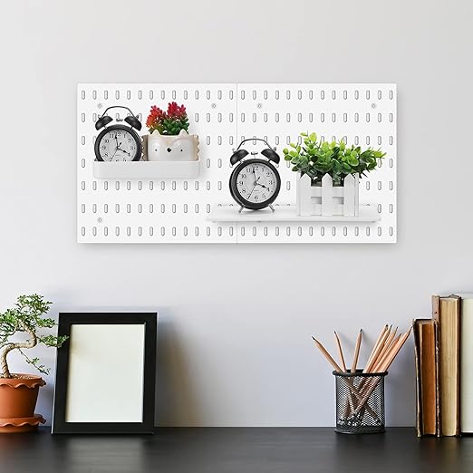 Unittype 17 Pcs Peg Board Combination Kit, 6 Plastic Wall Pegboard with 11 Accessories, 33" x 22" Desk Pegboard Organizer with Shelf Hook for Office, Kitchen, Gaming, Garage, Craft Room(White)