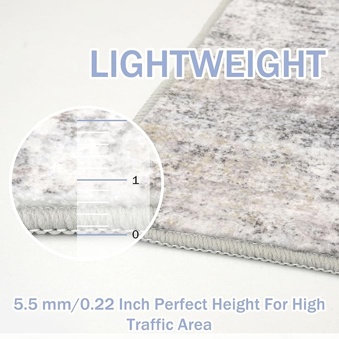 IOHOUZE Abstract Area Rugs 5x7 Ft Washable Rugs for Living Room, Non Slip Dining Room Rug, Printed Faux Wool Rugs for Bedroom, Floor Carpet for Kitchen Nursery Playroom, Grey Beige