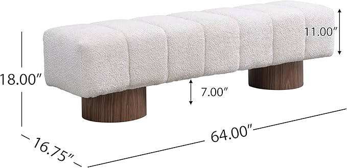 Christopher Knight Home Manila 64" Boucle Dining Bench, Upholstered Ottoman Bench, Rectangular Dining Seat, Spacious Seating, Long Footstool for Living Room Dining Room, No Assembly Needed, Beige